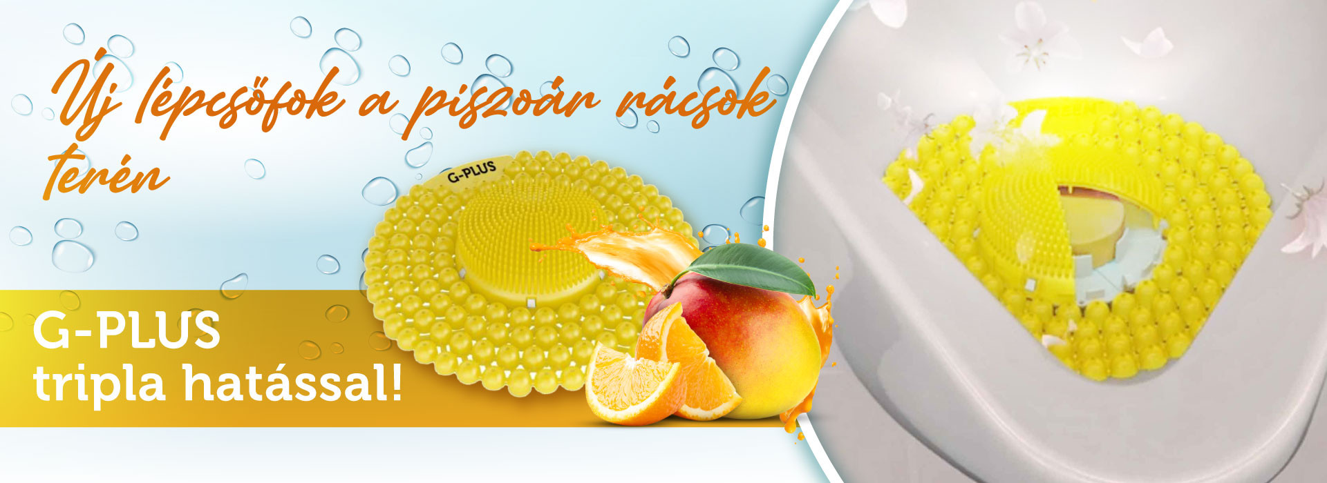 G-PLUS 60 napos folyamatos illattal, vízkőlazító enzimmel, piszoárok tisztántartására