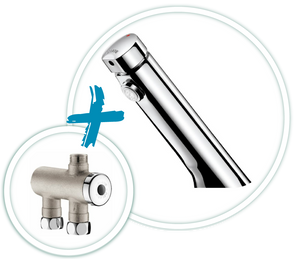 Vandálbiztos kézmosó csaptelep kevert vízre időzített Soft-Touch nyomógombbal DELABIE TEMPOSOFT 2, süllyesztett kifolyó, megerősített rögzítés Vandálbiztos kézmosó csaptelep kevert vízre időzített Soft-Touch nyomógombbal DELABIE TEMPOSOFT 2, süllyesztett kifolyó, megerősített rögzítés