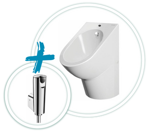 DELABIE DELTACÉRAM fali piszoár és DELABIE TEMPOMATIC 4 piszoár infra öblítőjével integrált elemekkel DELABIE DELTACÉRAM fali piszoár és DELABIE TEMPOMATIC 4 piszoár infra öblítőjével integrált elemekkel