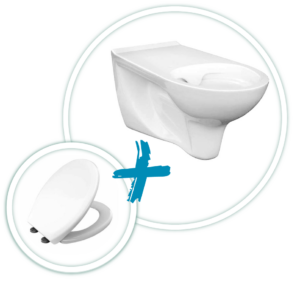 Akadálymentes fali WC 700 mm-es hosszított kinyúlással, higiénés nyílás és perem nélkül ideális választás akadálymentes mosdókba.  Soft-Close lecsapódásmentes fedővel kiegészítve