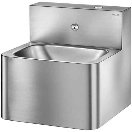 DELABIE TEK vandálbiztos fali kézmosó zárt testtel, időzített nyomógombos, kevert vízre, rongálásbiztos kifolyófej, r.m. acél 1,2mm