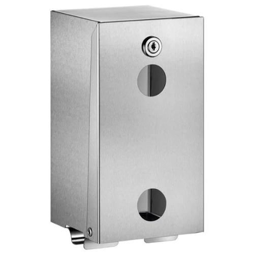 DELABIE vandálbiztos kistekercses WC-papír adagoló, szögletes, 1 mm vastag r.m. acél, selyem matt, 2 tekercses, szintjelzővel, kulccsal zárható, szemből nyitható