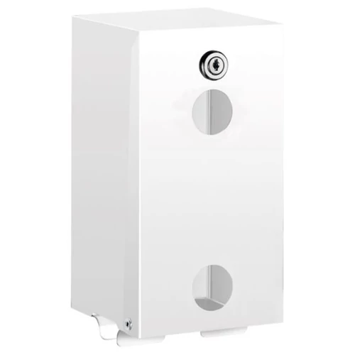 DELABIE vandálbiztos kistekercses WC-papír adagoló, szögletes, 1 mm vastag r.m. acél, fehér, 2 tekercses, szintjelzővel, kulccsal zárható, szemből nyitható