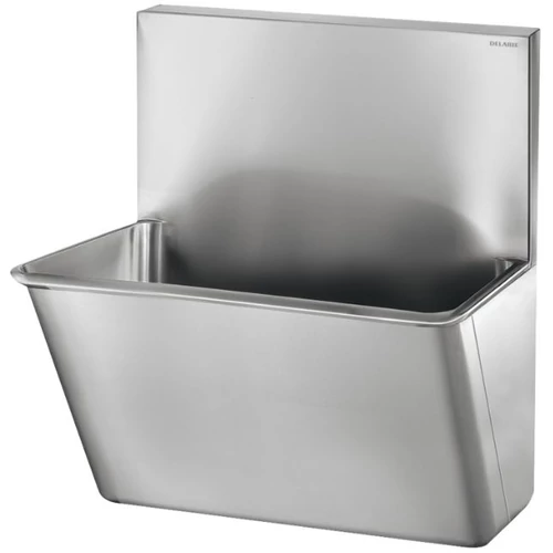 DELABIE sebészi bemosakodó vályú magas hátfallal, csapfurat nélkül, egy állásos 700mm, Hygiene+ dizájn, r.m. acél