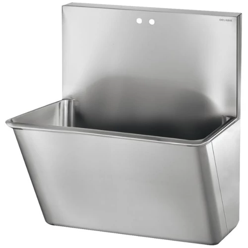 DELABIE sebészi bemosakodó vályú magas hátfallal, H-M vízre 1x2db 22mm csapfurattal, egy állásos 700mm, Hygiene+ dizájn, r.m. acél