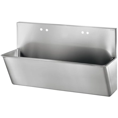 DELABIE sebészi bemosakodó vályú magas hátfallal, H-M vízre 2x2db 22mm csapfurattal, két állásos 1400mm, Hygiene+ dizájn, r.m. acél