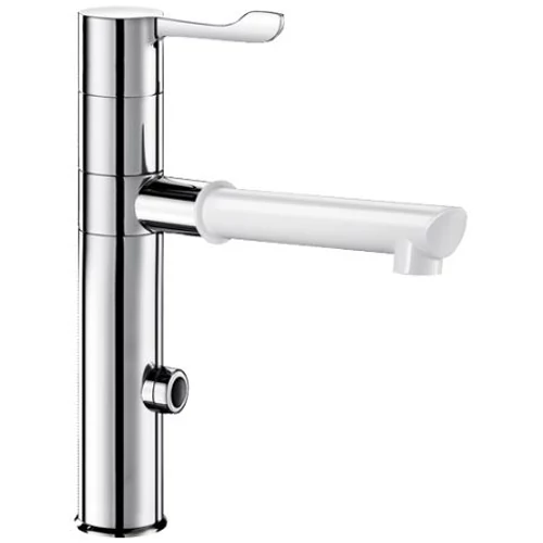 DELABIE álló infra mosdó csaptelep levehető Hostaform műanyag BIOCLIP kifolyóval, blokkolásgátlós, 160 mm magas lengő kifolyó, 24 óránkénti higiénés öblítés, 230V hálózati táplálás