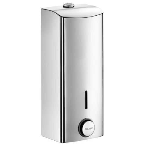 DELABIE nyomógombos szappanadagoló, lekerekített, SLIM dizájn, 1000ml műanyag tartály, 1mm r.m. acél lemez, fényes