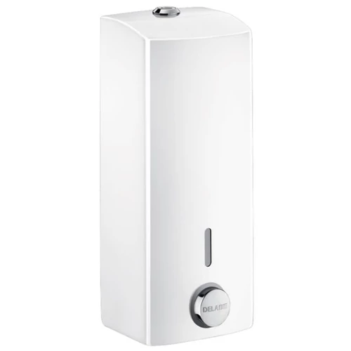 DELABIE nyomógombos szappanadagoló, lekerekített, SLIM dizájn, 1000ml műanyag tartály, 1mm r.m. acél lemez, fehér