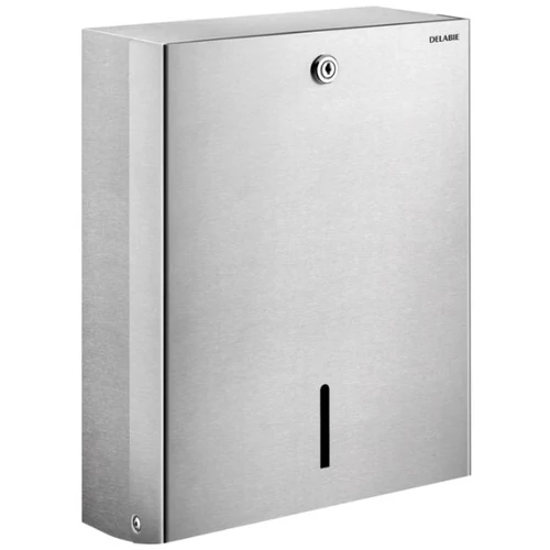 DELABIE C/Z hajtott vandálbiztos papírkéztörlő adagoló, 500 lap, zárható, r.m. acél, selyem