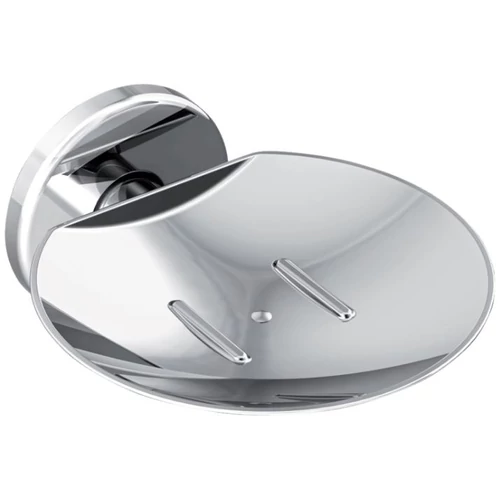 DELABIE vandálbiztos fali szappantartó lekerekített formával, csepegtetővel, 1,5mm r.m. acél lemezből, fényes