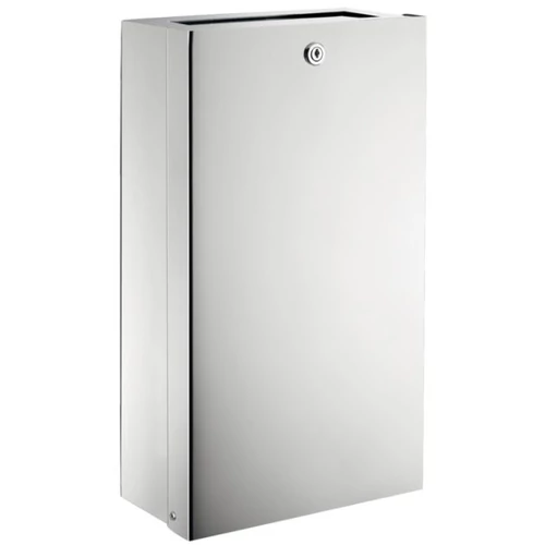 DELABIE vandálbiztos fali hulladékgyűjtő fedővel 16L, zárható, szemeteszsák rögzítés, 1mm r.m. acél fényes