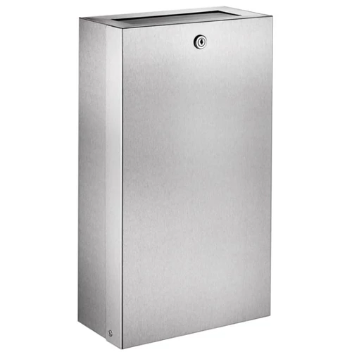 DELABIE vandálbiztos fali hulladékgyűjtő fedővel 16L, zárható, szemeteszsák rögzítés, 1mm r.m. acél selyem