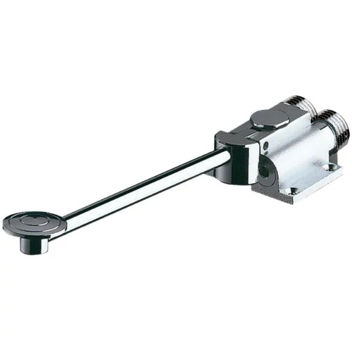 DELABIE MONOFOOT lábpedálos öblítőszelep, elengedéskor azonnal elzáró, felmosást megkönnyítő felemelhető karral, kevert vízre, hátsó vízbekötéssel, padlóra rögzíthető