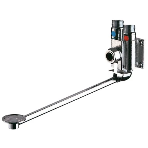 DELABIE MIXFOOT lábpedálos öblítőszelep, elengedéskor azonnal elzáró, felmosást megkönnyítő felemelhető karral, hideg-meleg vízre, felső vízbekötéssel, fali