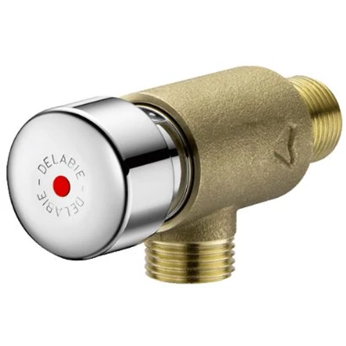 DELABIE TEMPOSTOP r.m. kézmosó köpenye mögötti térdkapcsoló kevert vízre, alsó kifolyás, krómozott nyomógomb fejjel