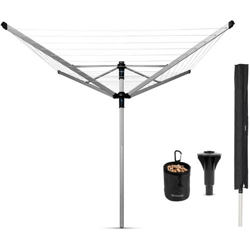 Brabantia Rotary Dryer Lift-O-Matic Advance kerti ruhaszárító 50m, UV-álló, forgatható, D=50mm, ultra könnyen állítható magasság, betonalap rögzítésű, védőzsák, csipesztartó, metál szürke - 100222
