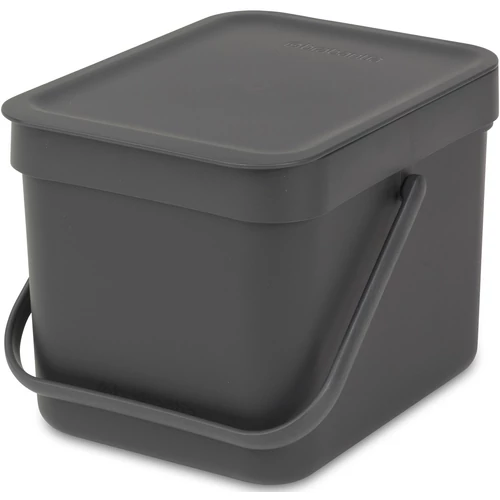 Brabantia Sort & Go konyhai szemetes felnyitható fedéllel, fogantyúval szelektív és komposzt gyűjtéséhez, 6L - S méret, sötétszürke - 109720