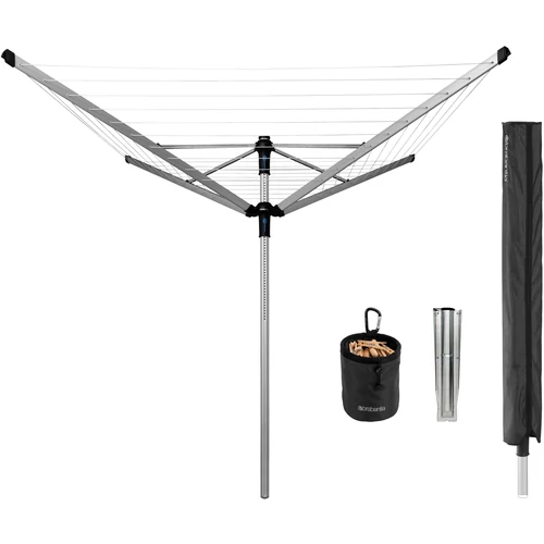 Brabantia Rotary Dryer Lift-O-Matic Advance kerti ruhaszárító 60m, UV-álló, forgatható, D=50mm, ultra könnyen állítható magasság, földbe szúrható, védőzsák, csipesztartó, metál szürke - 117145