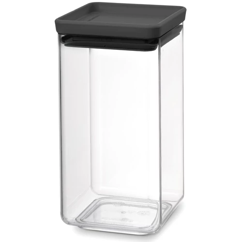 Brabantia tárolóedény 1,6L, egymásra rakható, légmentes záródás, szögletes, sötétszürke, átlátszó műanyag tartály - 122385