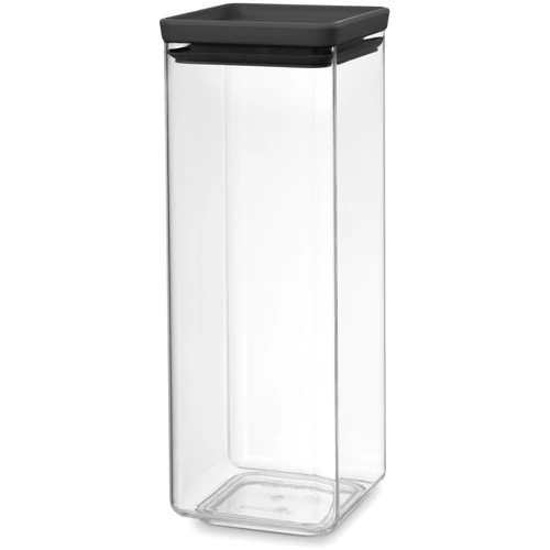 Brabantia tárolóedény 2,5L, egymásra rakható, légmentes záródás, szögletes, sötétszürke, átlátszó műanyag tartály - 122408
