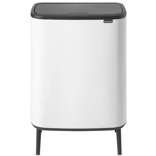 Brabantia Bo Touch Bin Hi szelektív hulladékgyűjtő Soft-Close fedéllel, magasított, lábakon álló, műanyag tartály, XXL, 2x30L - O méret, acél, fehér - 130601