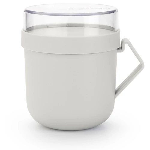 Brabantia Make & Take Soup Mug leveses bögre, 600 ml, hőálló fogantyú, beépített gőzkieresztő szelep, felső tárolórekesz, szivárgás- és légmentes záródás, BPA mentes műanyag, világosszürke - 203848