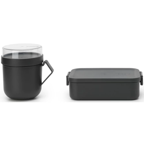 Brabantia Make &amp; Take Lunch Box ételhordozó doboz szett, közepes méretű ételhordozó doboz 1100 ml és leveses bögre 600 ml, sötétszürke - 206665