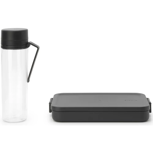 Brabantia Make &amp; Take Break Set 2db-os szett vizespalack (500 ml) és lapos ételhordozó doboz (1100 ml), BPA mentes műanyag, sötétszürke - 206689