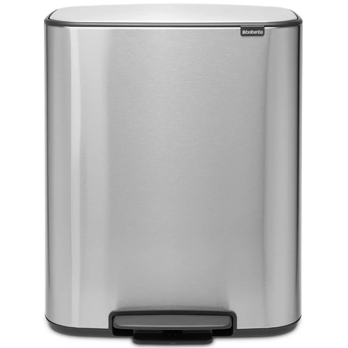 Brabantia Bo Pedal Bin pedálos szelektív hulladékgyűjtő szagmentesen záródó Soft-Close fedél, műanyag tartály, 2x30L - O méret, r.m. acél, selyem ujjlenyomatmentes - 211461