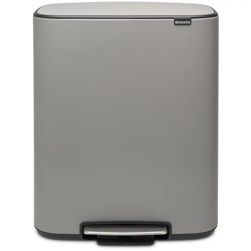 Brabantia Bo Pedal Bin pedálos szelektív hulladékgyűjtő szagmentesen záródó Soft-Close fedél, műanyag tartály, 2x30L - O méret, acél, betonszürke ásványi textúra - 211485