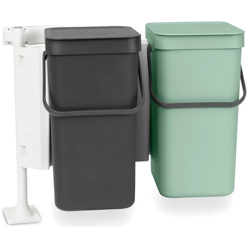 Brabantia Sort &amp; Go Built in Bin beépített szemetes, ajtóra szerelhető, ajtóval együtt nyíló, felnyitható fedéllel, 2x12L - C méret, műanyag, sötétszürke és jáde zöld - 214448