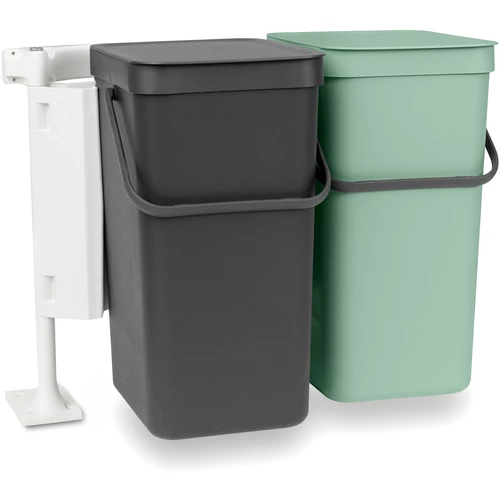 Brabantia Sort &amp; Go Built in Bin beépített szemetes, ajtóra szerelhető, ajtóval együtt nyíló, felnyitható fedéllel, 2x16L - D méret, műanyag, sötétszürke és jáde zöld - 214462