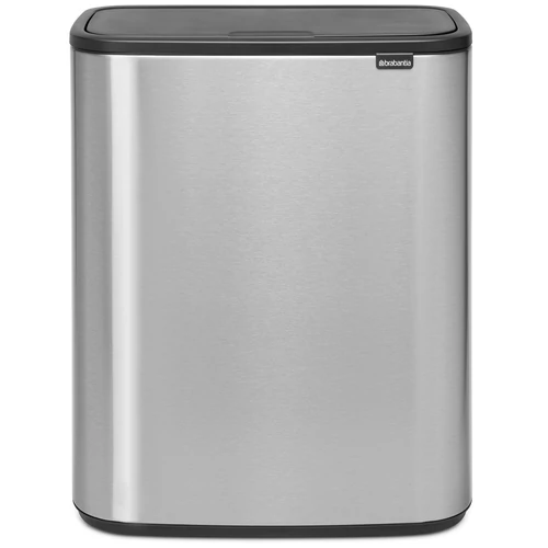 Brabantia Bo Touch Bin nyomófedeles hulladékgyűjtő XXL, padlón álló, műanyag tartály, 2x30L - O méret, r.m. acél, selyem ujjlenyomatmentes - 221422