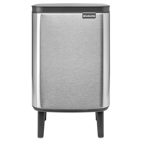 Brabantia Bo Waste Bin Hi hulladékgyűjtő felnyitható, Soft-Close fedéllel, magasított, lábakon álló, műanyag tartály, 7L - B méret, r.m. acél, selyem ujjlenyomatmentes - 227189