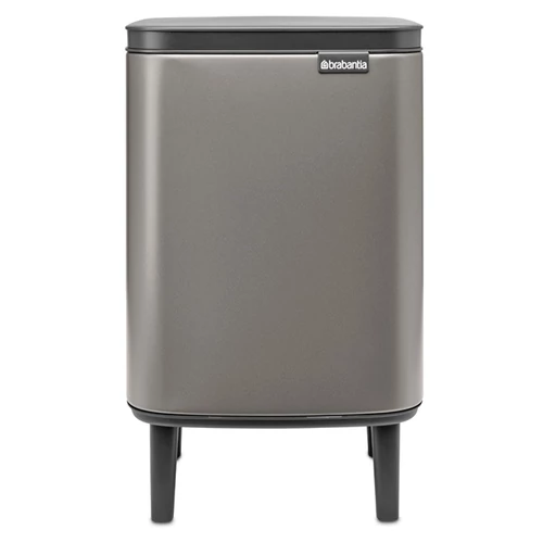 Brabantia Bo Waste Bin Hi hulladékgyűjtő felnyitható, Soft-Close fedéllel, magasított, lábakon álló, műanyag tartály, 7L - B méret, acél, platinaszürke - 227202