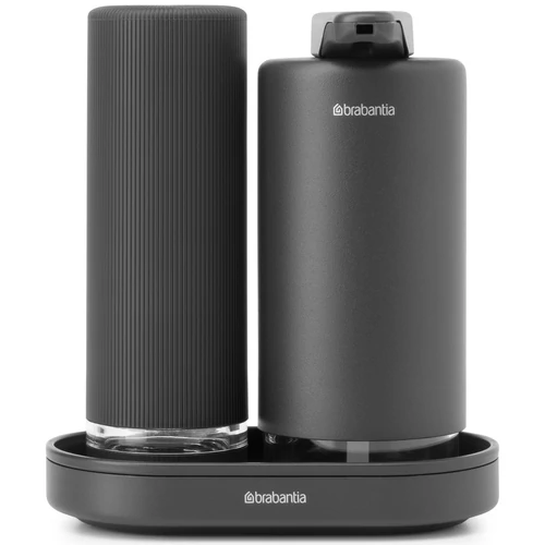 Brabantia SinkStyle Soap Dispenser Set szappan- és mosogatószer-adagoló szett 2x200ml, csepptálcával, csepegésmentes, műanyag, acél, határtalan szürke ásványi textúra - 227943