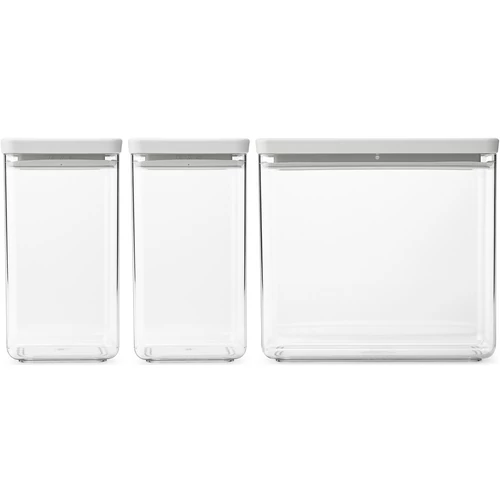 Brabantia tárolóedény készlet, 3db-os, 2x1,6L/1x3,5L, egymásra rakható, légmentes záródás, szögletes, világosszürke, átlátszó műanyag tartály - 230769