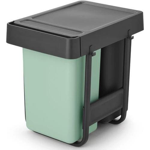 Brabantia Sort &amp; Go Built in Bin beépített szemetes fix fedéllel, kihúzható, 2x15L - D méret, műanyag, sötétszürke és jáde zöld - 232503