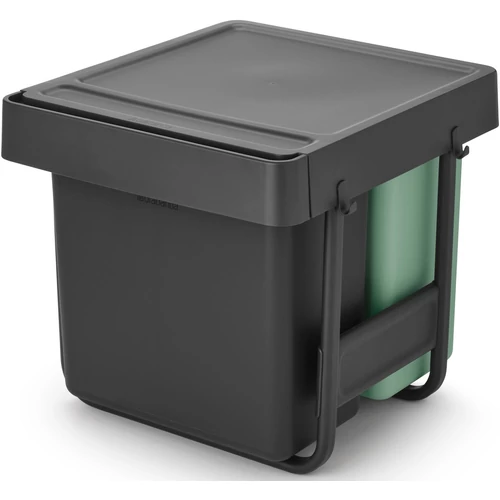 Brabantia Sort &amp; Go Built in Bin beépített szemetes fix fedéllel, kihúzható, 10+10+20L - X+J méret, műanyag, sötétszürke és jáde zöld - 232541