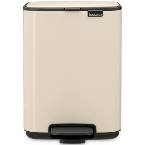 Brabantia Bo Pedal Bin pedálos hulladékgyűjtő szagmentesen záródó Soft-Close fedél, karcsú, négyzetes forma, műanyag tartály, 4L - A méret, acél, világos bézs - 237829