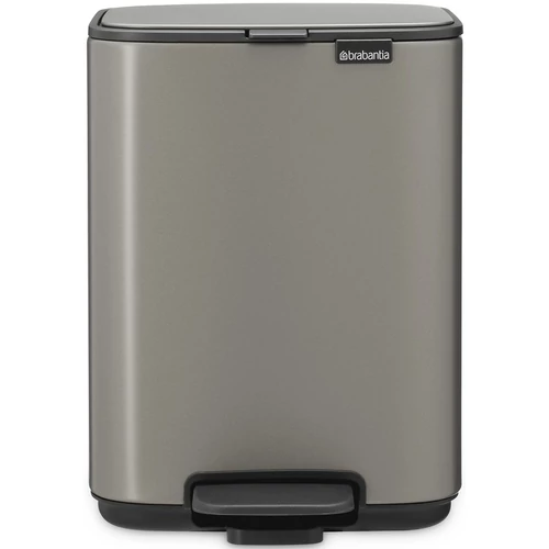 Brabantia Bo Pedal Bin pedálos hulladékgyűjtő szagmentesen záródó Soft-Close fedél, karcsú, négyzetes forma, műanyag tartály, 4L - A méret, acél, platinaszürke - 237881