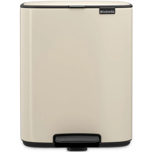 Brabantia Bo Pedal Bin pedálos hulladékgyűjtő szagmentesen záródó Soft-Close fedél, karcsú, négyzetes forma, műanyag tartály, 12L - C méret, acél, vlágos bézs - 238024