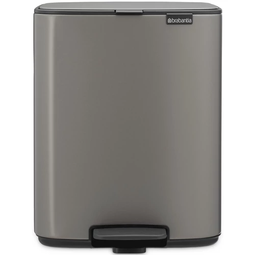 Brabantia Bo Pedal Bin pedálos hulladékgyűjtő szagmentesen záródó Soft-Close fedél, karcsú, négyzetes forma, műanyag tartály, 12L - C méret, acél, platinaszürke - 238062