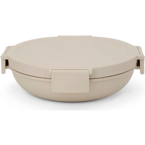 Brabantia Make & Take Lunch Bowl ételhordozó tál, 1000 ml, szivárgás- és légmentes záródás, bepattintós (clip-on) zárómechanizmus, lapos - kerek forma, BPA mentes műanyag, világos bézs - 241864