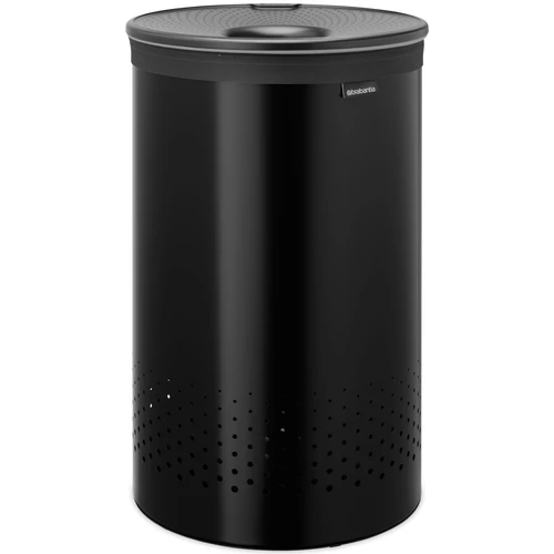 Brabantia Laundry Bin szennyestartó szellőző nyílásokkal, tépőzáras, mosható szennyesgyűjtő zsák, henger forma, nagy méret 60L, műanyag fedő, acél, sötétszürke - 242380