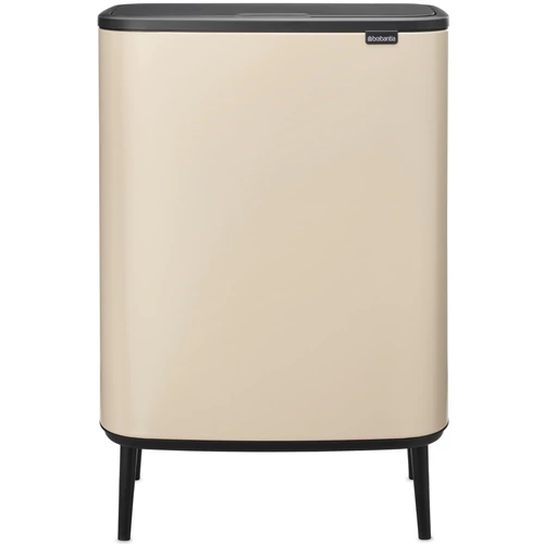 Brabantia Bo Touch Bin Hi hulladékgyűjtő Soft-Close fedéllel, magasított, lábakon álló, műanyag tartály, XXL, 60L - M méret, acél, világos bézs - 247941