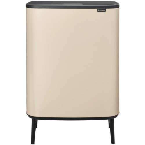 Brabantia Bo Touch Bin Hi szelektív hulladékgyűjtő Soft-Close fedéllel, magasított, lábakon álló, műanyag tartály, XXL, 2x30L - O méret, acél, világos bézs - 251580