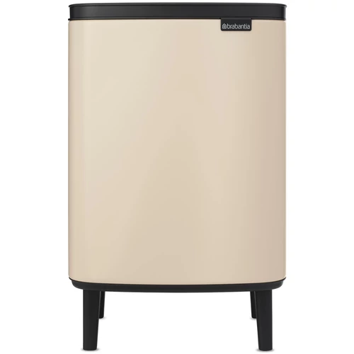 Brabantia Bo Waste Bin Hi hulladékgyűjtő felnyitható, Soft-Close fedéllel, magasított, lábakon álló, műanyag tartály, 12L - C méret, acél, világos bézs - 251665