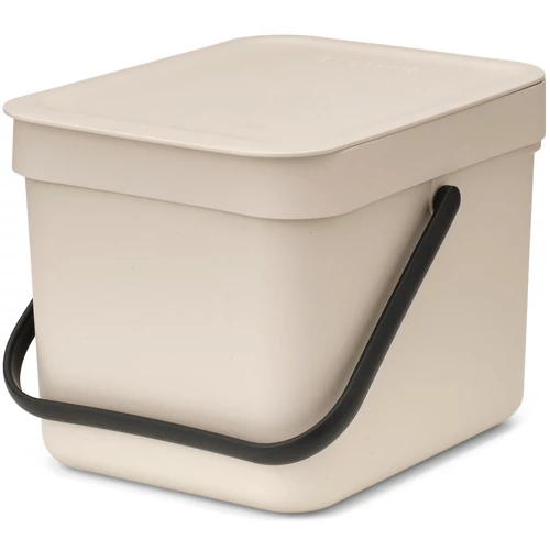 Brabantia Sort & Go konyhai szemetes felnyitható fedéllel, fogantyúval, szelektív és komposzt gyűjtéséhez, 6L - S méret, világos bézs - 251702